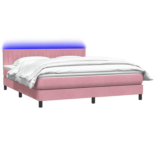 vidaXL Boxspringbett mit Matratze & LED Rosa 180x210 cm Samt