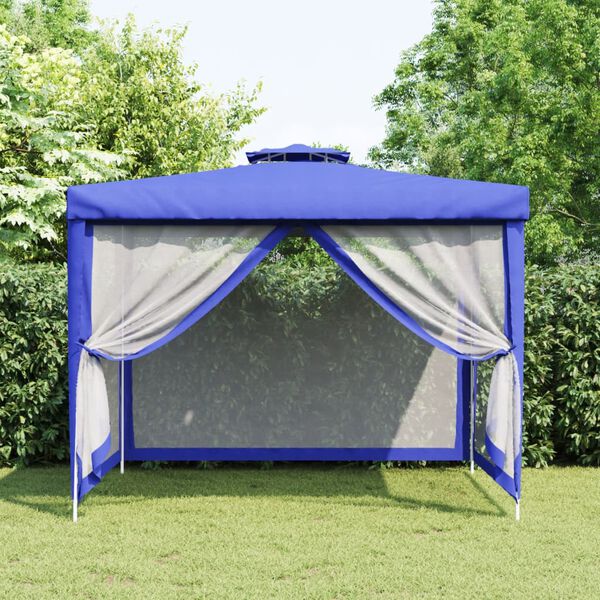 vidaXL Pavillon mit Doppeldach Blau 3x3x2,68 m Stoff