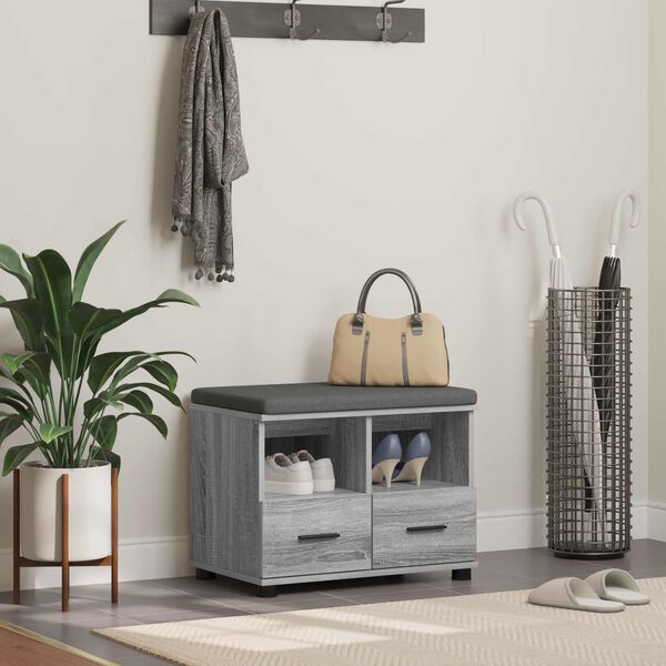 vidaXL Flurbank mit Kissen mit Speicher Graues Sonoma 60 x 38 x 46 cm