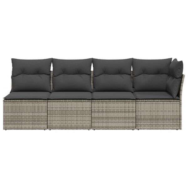 vidaXL Gartensofa mit Kissen 4-Sitzer Grau Poly Rattan