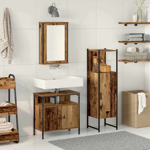 vidaXL Badezimmerm&ouml;bel Set mit Speicher 3 pcs Braun 33 x 33 x 120.5 cm