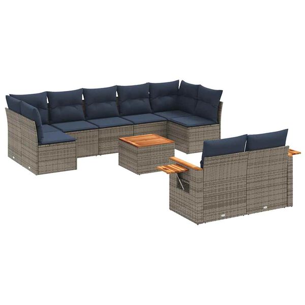 vidaXL 10-tlg. Garten-Sofagarnitur mit Kissen Grau Poly Rattan