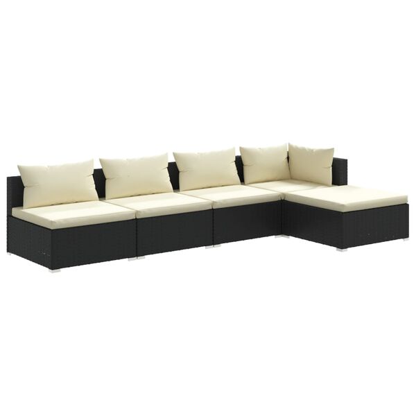 vidaXL 5-tlg. Garten-Lounge-Set mit Kissen Poly Rattan Schwarz