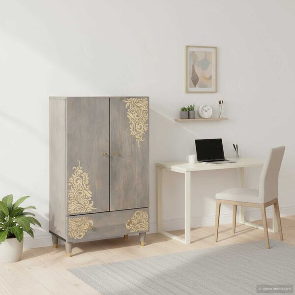 vidaXL Highboard Grau und Gold 60 x 33 x 100 cm Massivholz Mango