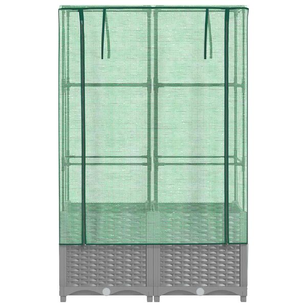 vidaXL Hochbeet mit Gew&auml;chshaus-Aufsatz Rattan-Optik 80x40x138 cm