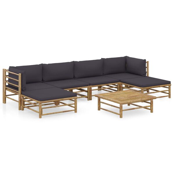 vidaXL 7-tlg. Garten-Lounge-Set mit Dunkelgrauen Kissen Bambus