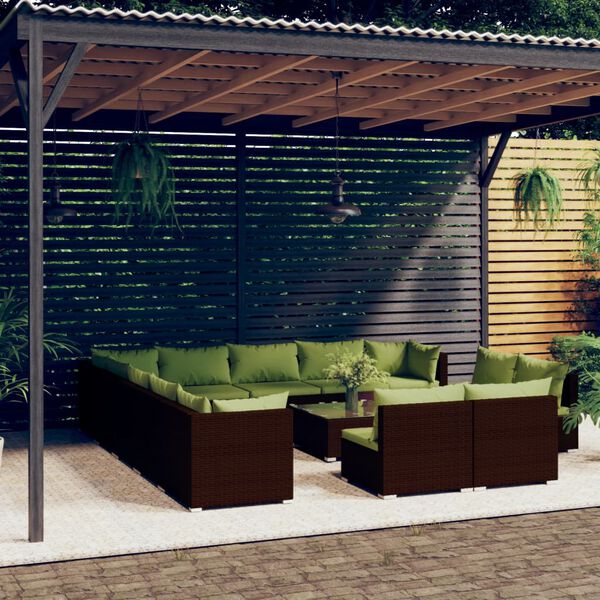 vidaXL 14-tlg. Garten-Lounge-Set mit Kissen Braun Poly Rattan