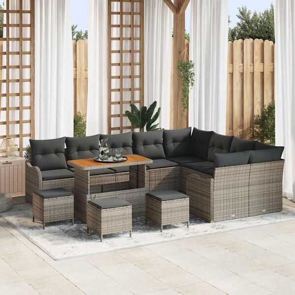 vidaXL Garten-Sofa-Set mit Kissen mit Speicher mit Kissen 13 pcs Grau