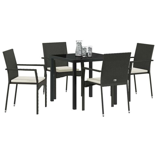 vidaXL Garten Essgruppe mit Kissen 5 pcs Schwarz Poly-Rattan
