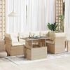 vidaXL 6-tlg. Garten-Sofagarnitur mit Kissen Beige Poly Rattan