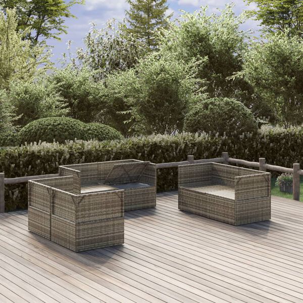 vidaXL Garten-Ecksofa 6 Stk. Grau 57x57x56 cm Poly Rattan