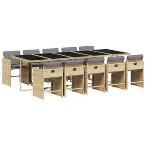 vidaXL 11-tlg. Garten-Essgruppe mit Kissen Beigemischung Poly Rattan