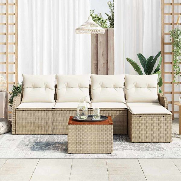 vidaXL Gartensofa-set mit Speicher 6 pcs Beige und Creme Poly-Rattan