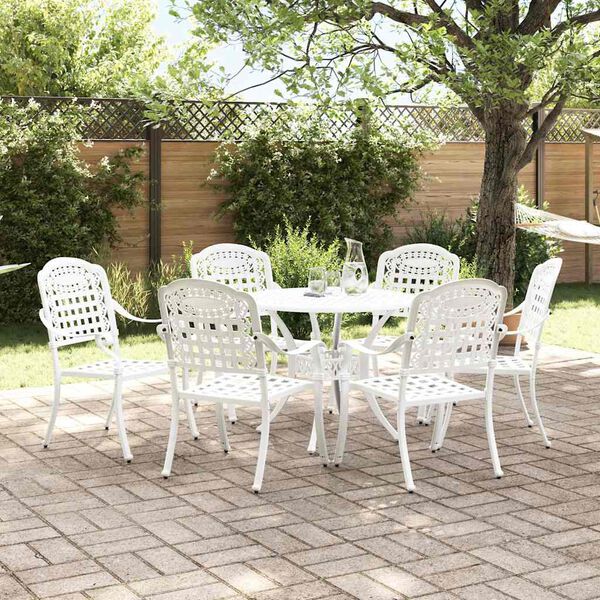 vidaXL Garten Essgruppe 7 pcs Wei&szlig; Aluminium