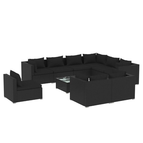 vidaXL 10-tlg. Garten-Lounge-Set mit Kissen Poly Rattan Schwarz