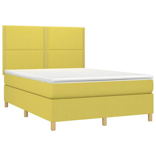 vidaXL Boxspringbett mit Matratze & LED Gr&uuml;n 140x190 cm Stoff