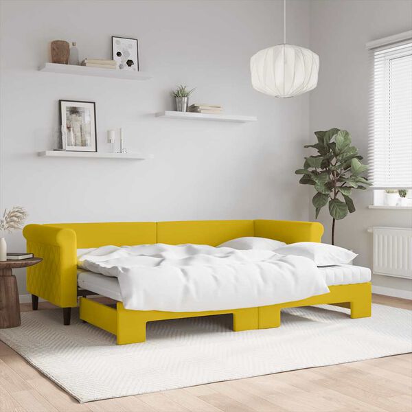 vidaXL Tagesbett Ausziehbar mit Matratzen Gelb 80x200 cm Samt