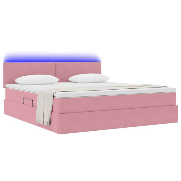 vidaXL Bett mit Stauraum und LED mit Matratze Rosa 160 x 200 cm Samt