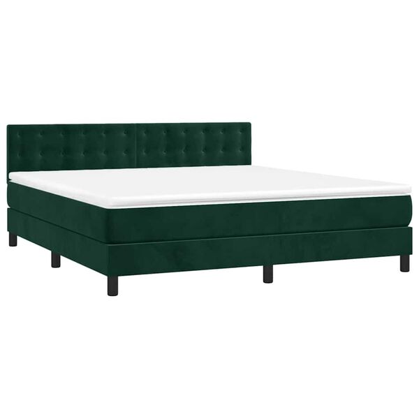 vidaXL Boxspringbett mit Matratze & LED Dunkelgr&uuml;n 180x200 cm Samt