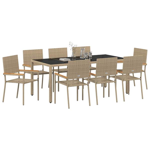 vidaXL Garten Essgruppe 9 pcs Beige Poly-Rattan