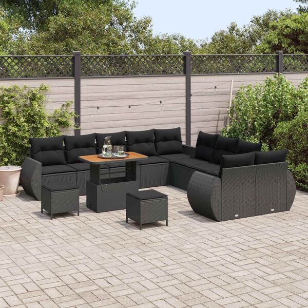 vidaXL Garten-Sofa-Set mit Kissen mit Speicher 13 pcs Schwarz