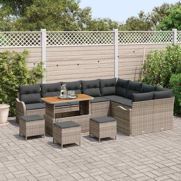 vidaXL Garten-Sofa-Set mit Kissen mit Speicher mit Kissen 13 pcs Grau