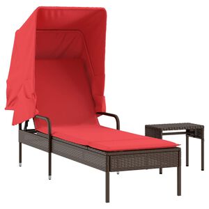 vidaXL Sonnenliege mit Sonnendach und Tisch Braun Poly Rattan