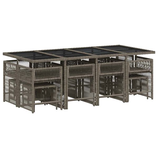 vidaXL 13-tlg. Garten-Essgruppe mit Kissen Grau Poly Rattan