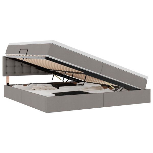 vidaXL Bett mit Stauraum und LED mit Matratze Taupe 200 x 200 cm Stoff