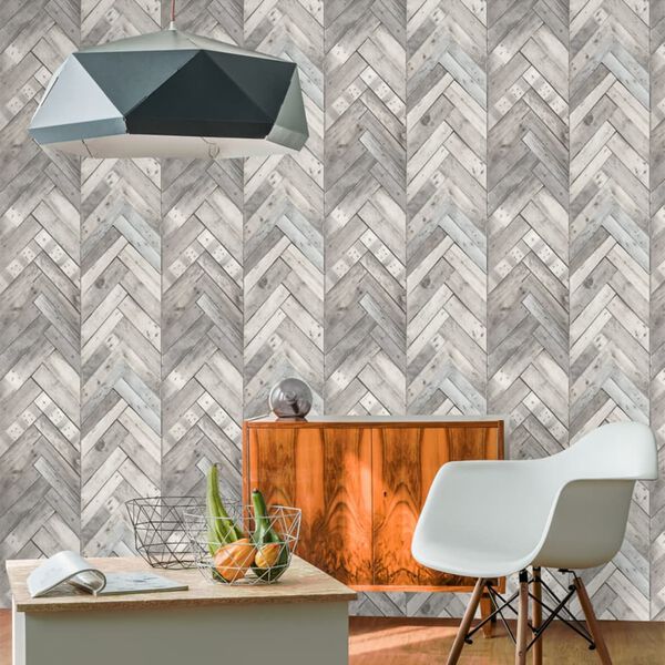 DUTCH WALLCOVERINGS Tapete Holz-Optik in Fischgr&auml;t Grau 7361-1