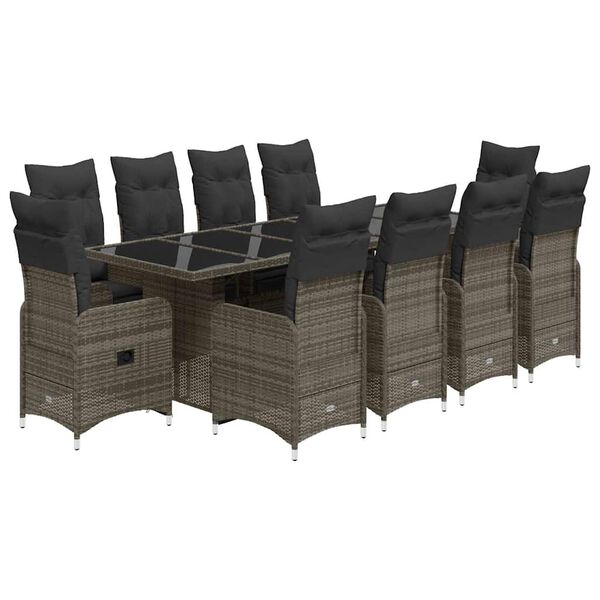 vidaXL 11-tlg. Garten-Bistro-Set mit Kissen Grau Poly Rattan