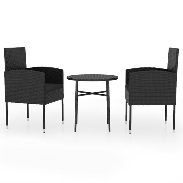 vidaXL 3-tlg. Garten-Essgruppe Poly Rattan Schwarz