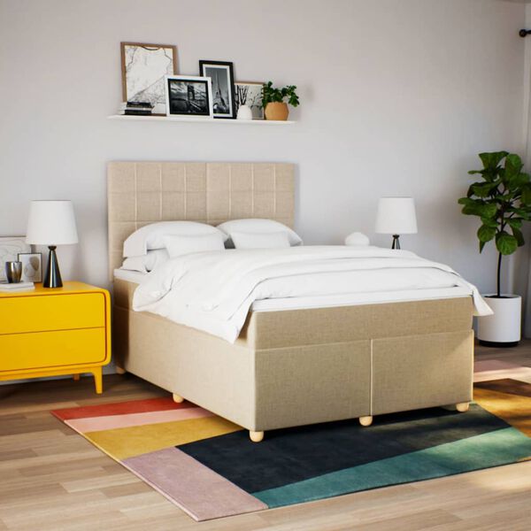 vidaXL Boxspringbett mit Matratze Creme 140x200 cm Stoff