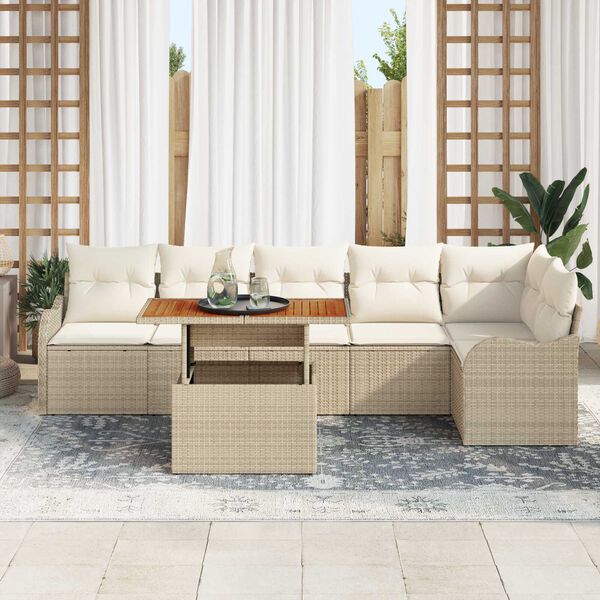 vidaXL Garten-Sofa-Set mit Speicher 7 pcs Beige Poly Rattan