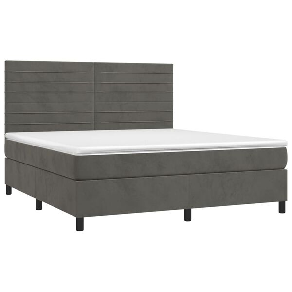 vidaXL Boxspringbett mit Matratze & LED Dunkelgrau 160x200 cm Samt
