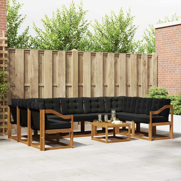 vidaXL Outdoor-Sofagarnitur mit Kissen 10 pcs Nat&uuml;rlich und Schwarz