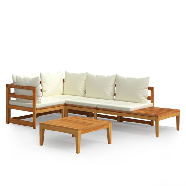 vidaXL 4-tlg. Garten-Lounge-Set mit Cremewei&szlig;en Kissen Akazienholz