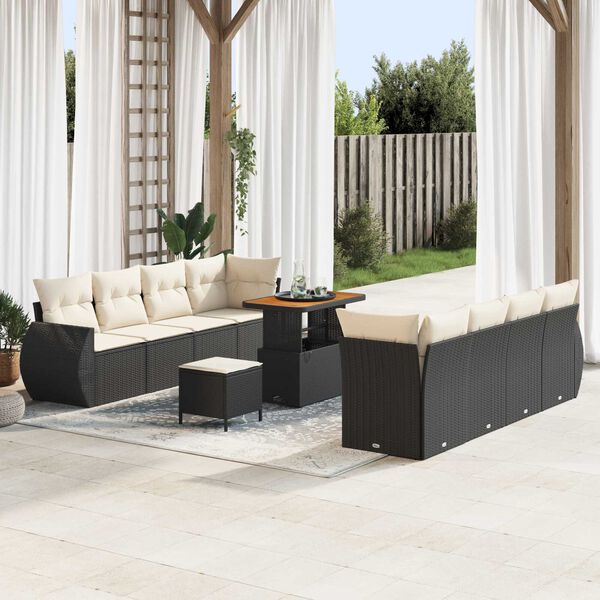 vidaXL Garten-Sofa-Set mit Speicher 11 pcs Schwarz Poly Rattan