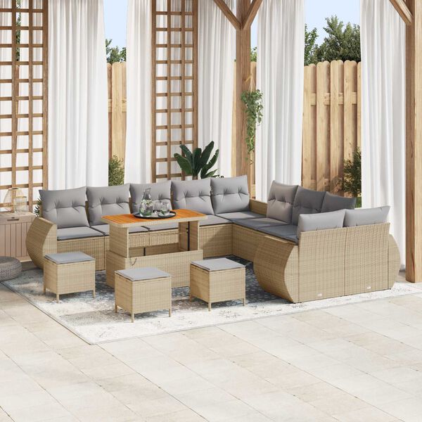 vidaXL Gartensofa-set 14 pcs Beige Poly-Rattan