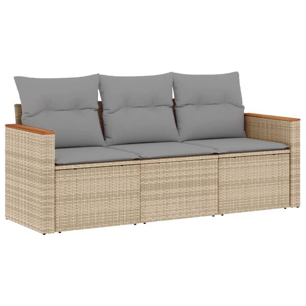 vidaXL 3-tlg. Garten-Sofagarnitur mit Kissen Beigemischung Poly Rattan
