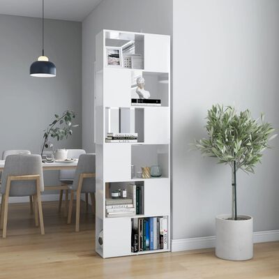 vidaXL Bücherregal Raumteiler Hochglanz-Weiß 60x24x186 cm