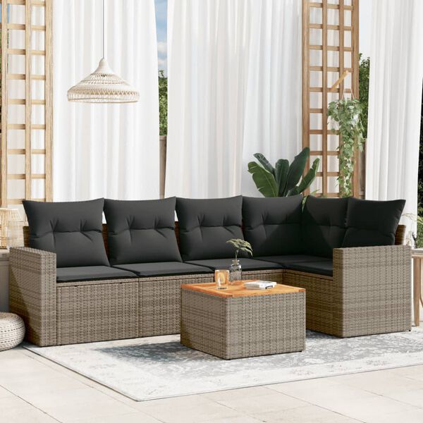vidaXL 6-tlg. Garten-Sofagarnitur mit Kissen Grau Poly Rattan