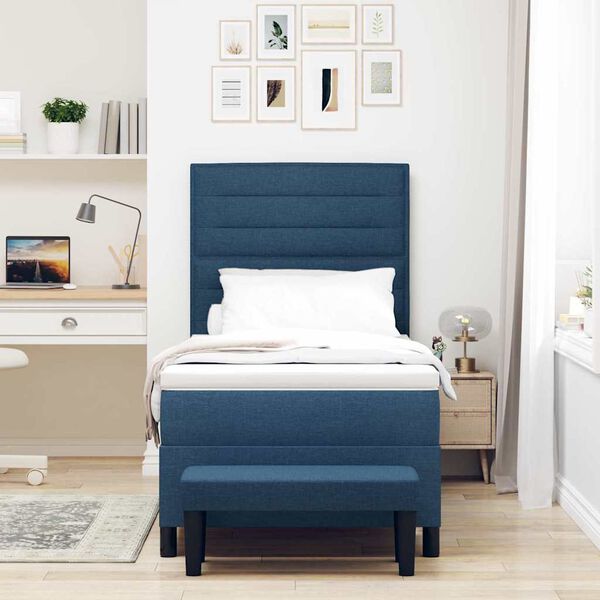 vidaXL Boxspringbett mit Matratze mit Kopfteil Blau 100 x 200 cm Stoff