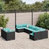 vidaXL 9-tlg. Garten-Sofagarnitur mit Kissen Schwarz Poly Rattan