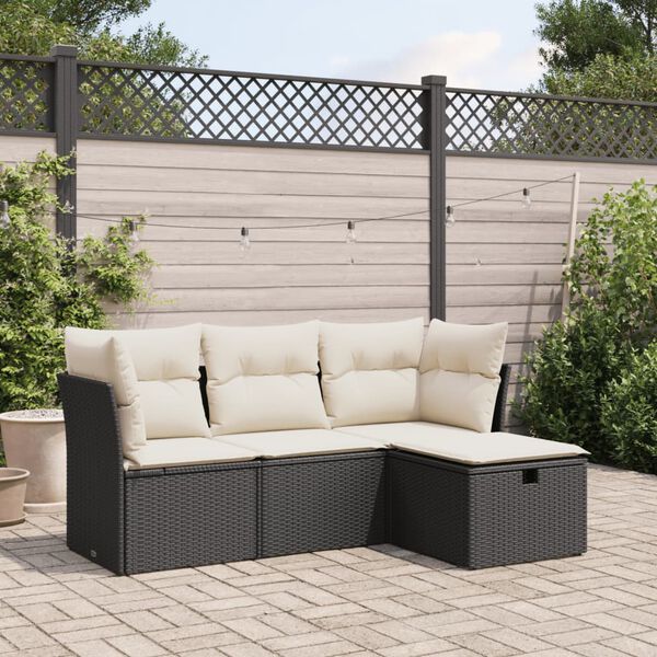 vidaXL 4-tlg. Garten-Sofagarnitur mit Kissen Schwarz Poly Rattan