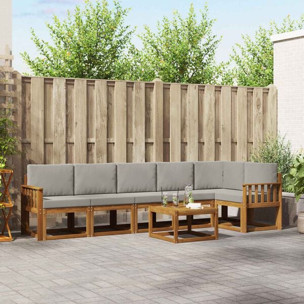 vidaXL Outdoor-Sofagarnitur mit Kissen 7 pcs Nat&uuml;rlich und Hellgrau