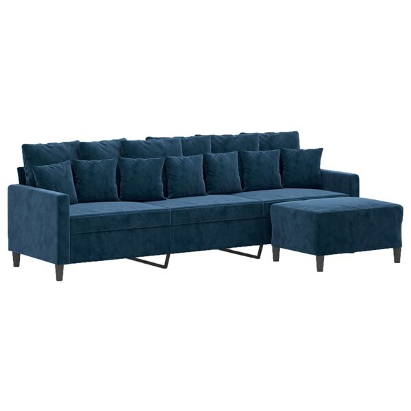 vidaXL 3-Sitzer-Sofa mit Hocker Blau 210 cm Samt