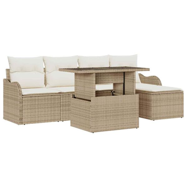 vidaXL Gartensofa-set mit Kissen 6 pcs Beige Polyrattan