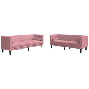 vidaXL 2-tlg. Chesterfield-Sofa-Set mit Nackenrollen Rosa Samt