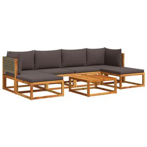 vidaXL 7-tlg. Gartensofa-Set mit Kissen Holz Akazie & Rattan